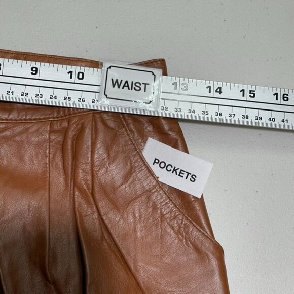 Vintage Brown Leather High-Waisted Pleated Straight-Leg Pants Womens Size 10 - Picture 10 of 14